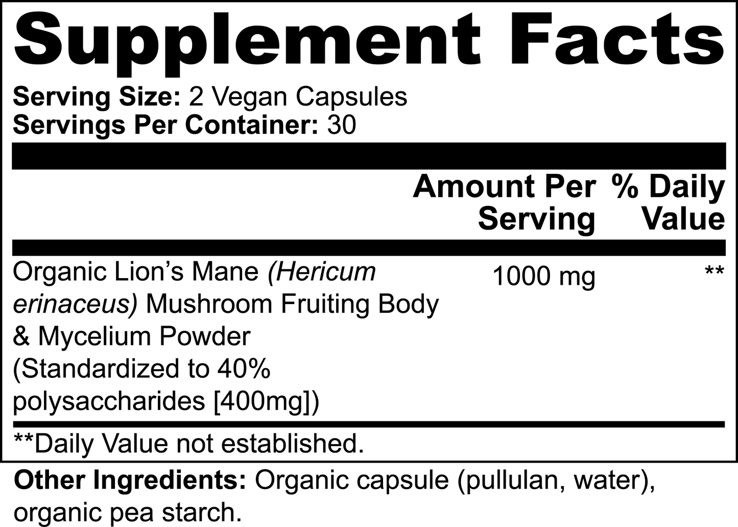 Organic Lion’s Mane Mushroom - 1000mg Per Serving