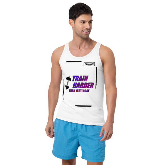 Entrena más duro que ayer: camiseta de gimnasio sin mangas para hombre.