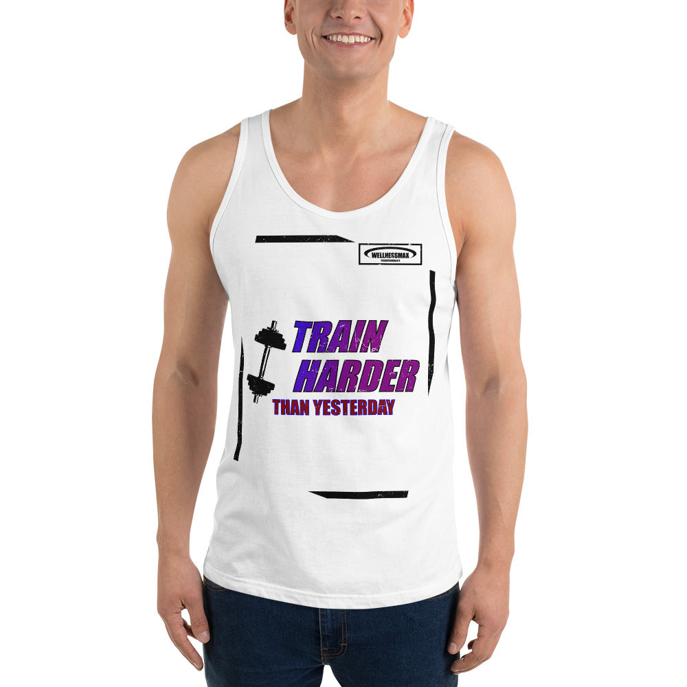 Entrena más duro que ayer: camiseta de gimnasio sin mangas para hombre.