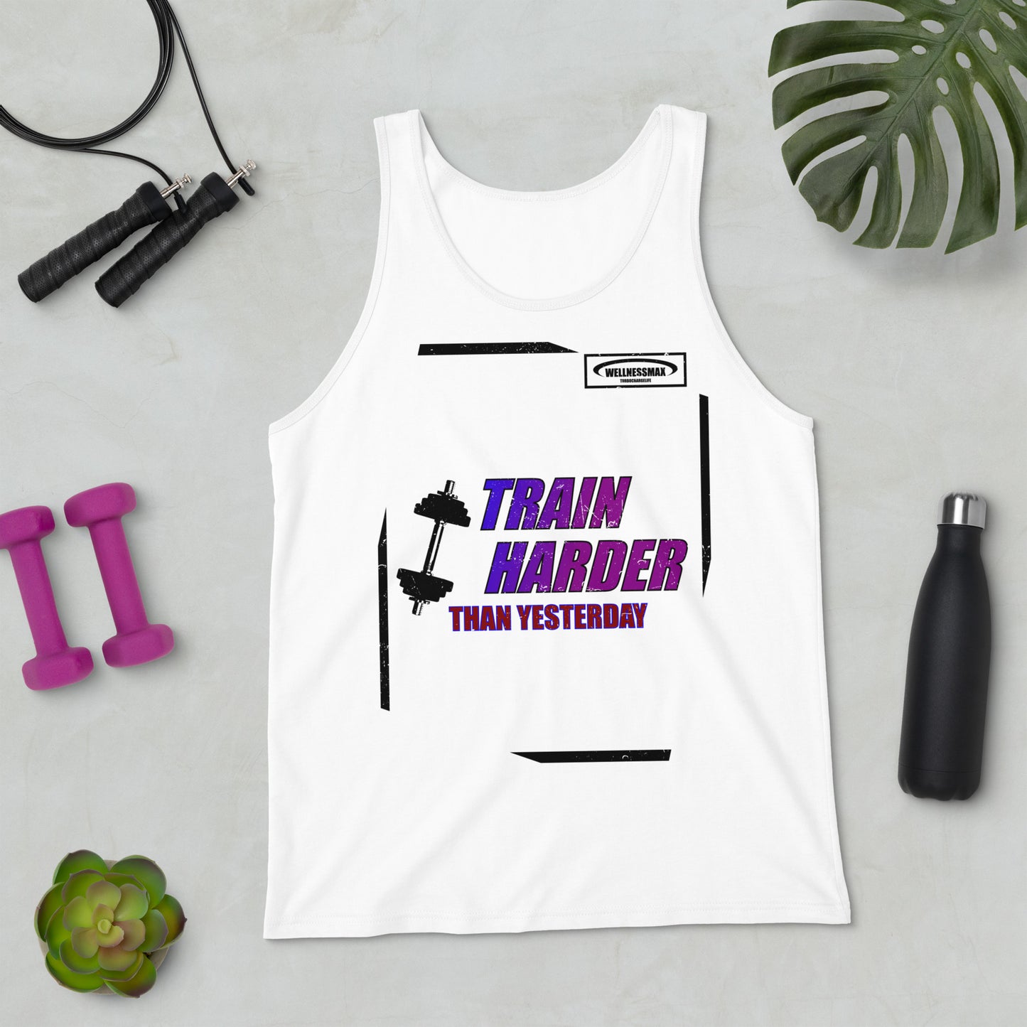 Entrena más duro que ayer: camiseta de gimnasio sin mangas para hombre.