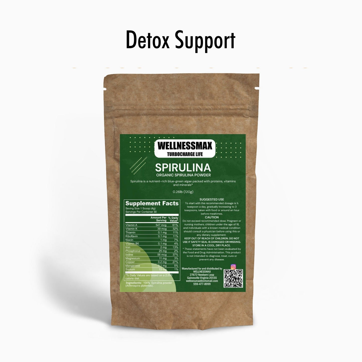 Organic Spirulina Powder (120g) Detox and Antioxidant Support